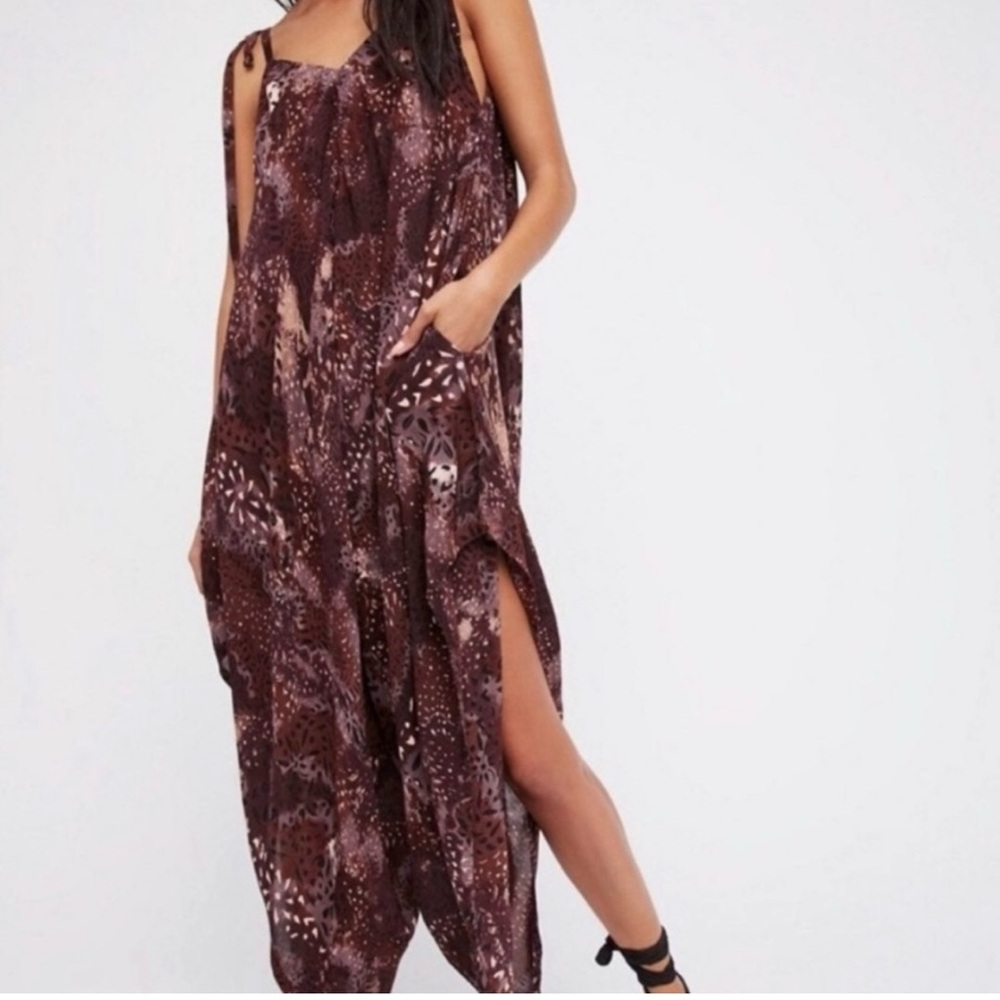 Free People Brown Patterned Maxi jumpsuit